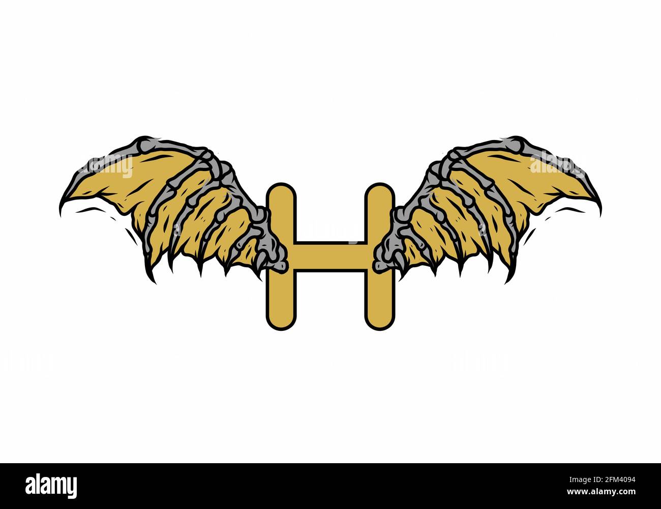 Gold black color of H initial letter with vintage wings design Stock ...