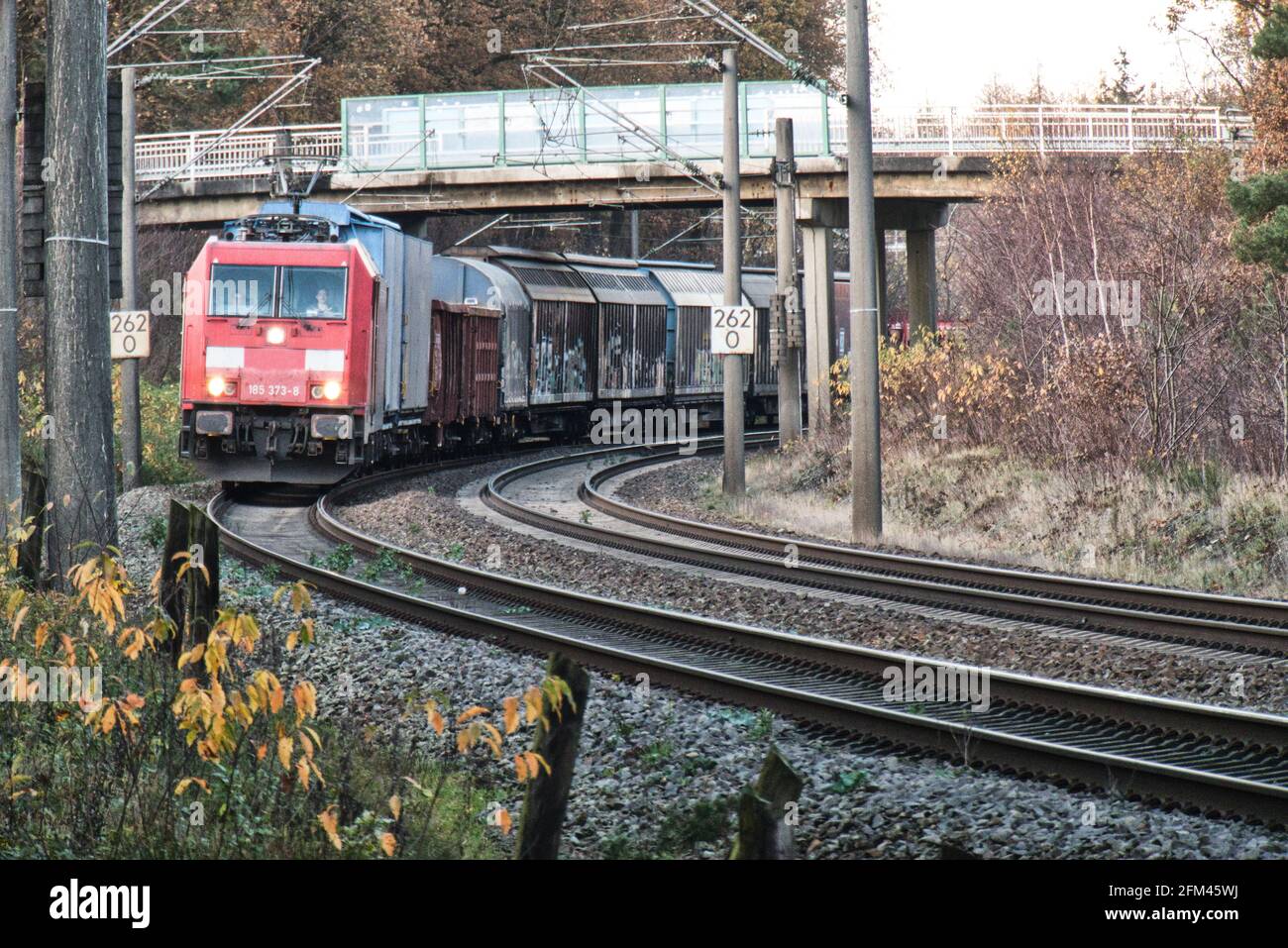 Güterzug auf freier Strecke/ Freight train Stock Photo