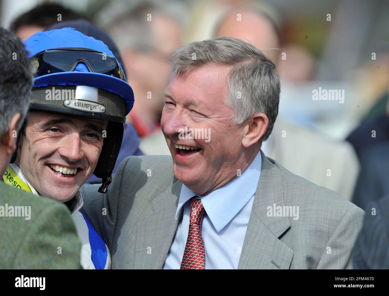 RACING AT AINTREE. 8/4/2010. THE TOTESPORT BOWL CHASE. WINNER RUBY WALSH ON WHAT A FRIEND with owner sir alex ferguson. . PICTURE DAVID ASHDOWN Stock Photo