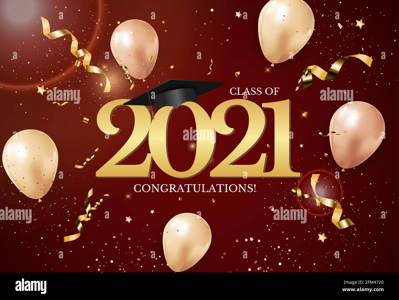 Graduation class of 2021 with graduation cap hat and confetti. Vector ...