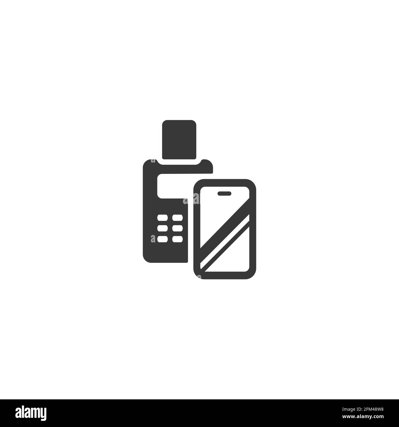 Transaction with smartphone on white background. Swiping terminal payment. Pay with mobile. Isolated icon. Commerce glyph vector illustration Stock Vector