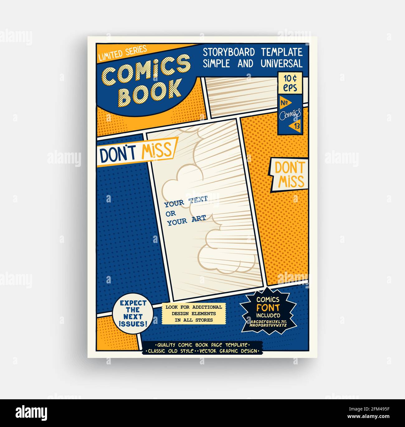 Comic book page template. Classic storyboard artwork. Comics magazine cover. Vector illustration Stock Vector