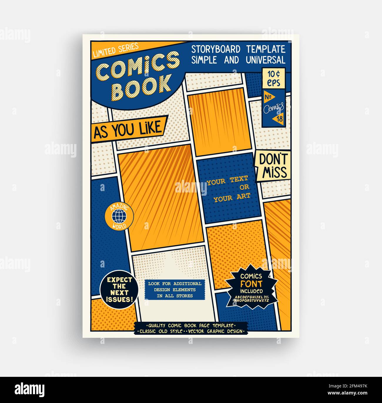 Comic book page template. Classic storyboard artwork. Comics magazine