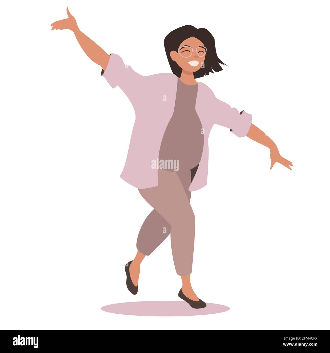 Dancing Pregnant Girl Runs Stretching her Arms Stock Vector