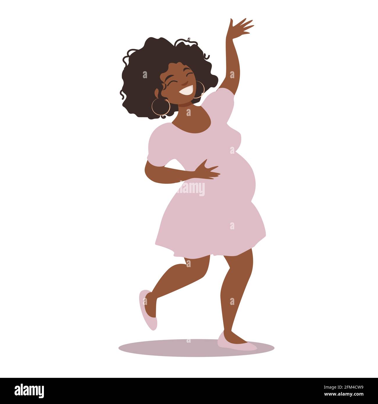 Cute Pregnant Girl Dancing in a Casual Dress Stock Vector