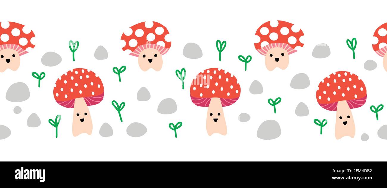 Seamless vector border cute toadstools. Cute horizontal repeating kids ...