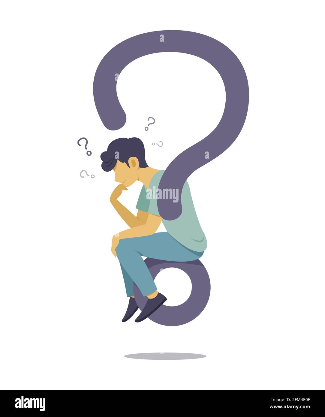 Man is Thinking the Question and Sitting on a Big Question Mark Symbol ...