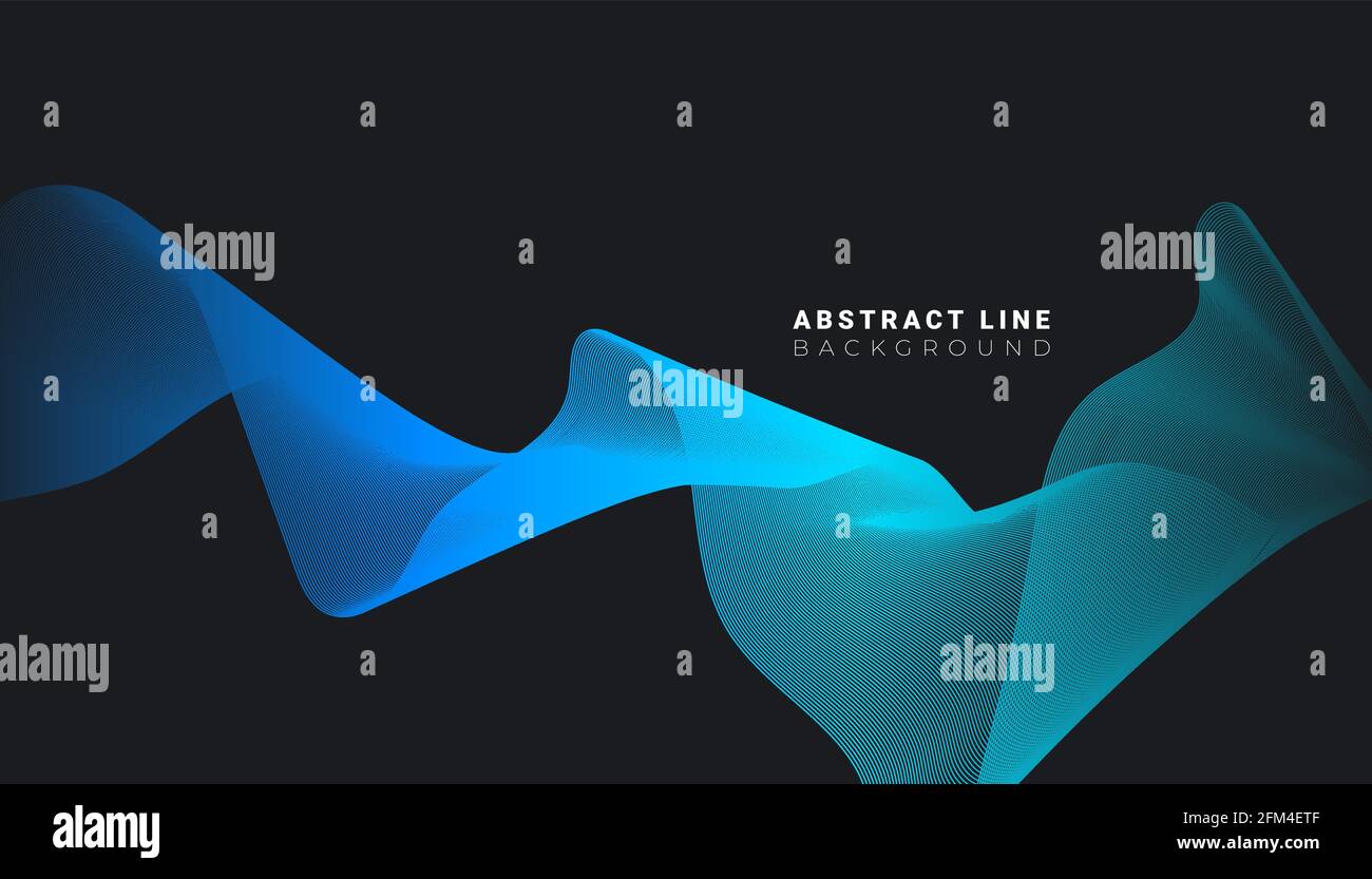 Minimal gradient curved flowing waves line shapes on dark background Stock Vector
