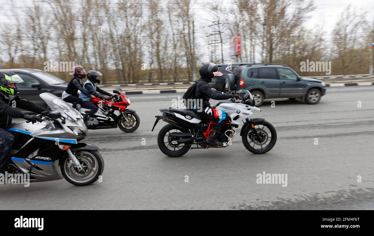 Ulyanovsk, Russia - May 3, 2019. Motorcyclists at the meeting dedicated to the opening of riding season. Stock Photo