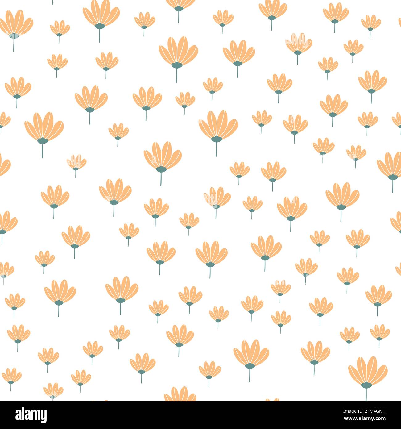 Vector floral pattern in doodle style with flowers and leaves. Gentle ...