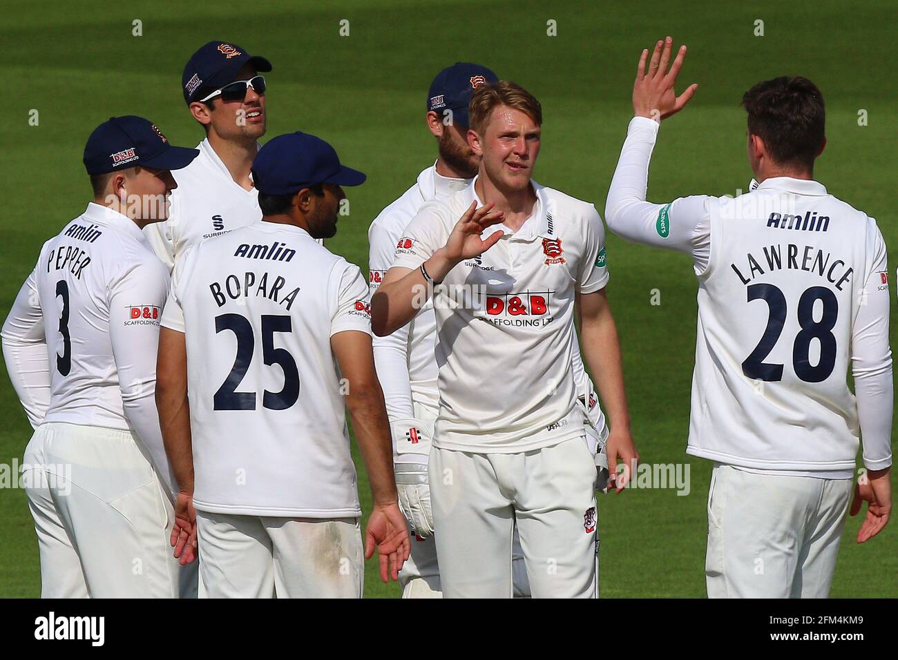 Jamie Porter (2nd R) of Essex is congratulated by his team mates after  taking the wicket of Ross Taylor during Sussex CCC vs Essex CCC, Specsavers  Cou Stock Photo - Alamy