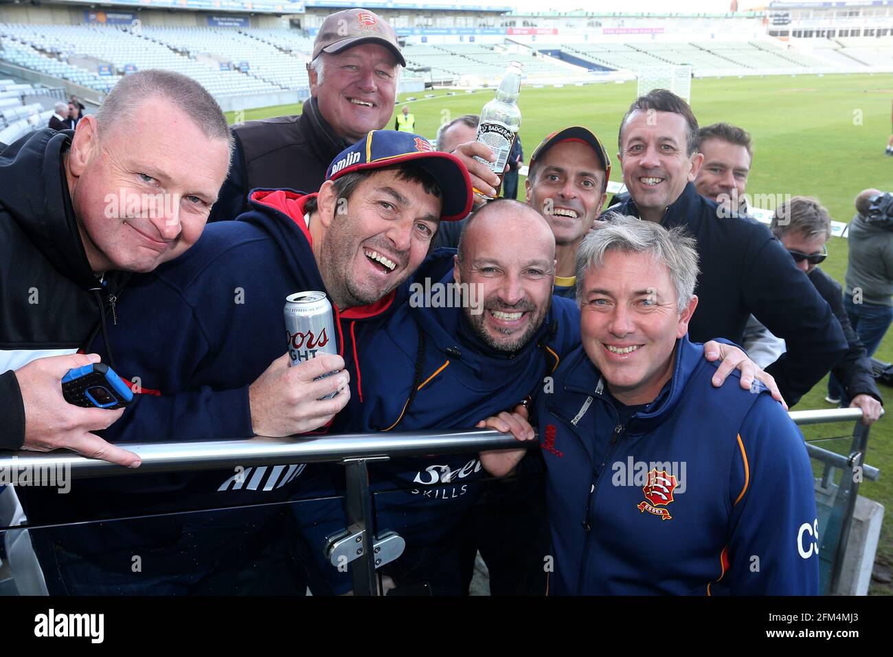 Essex head coach Chris Silverwood poses for a photograph with the travelling fans during Warwickshire CCC vs Essex CCC, Specsavers County Championship Stock Photo