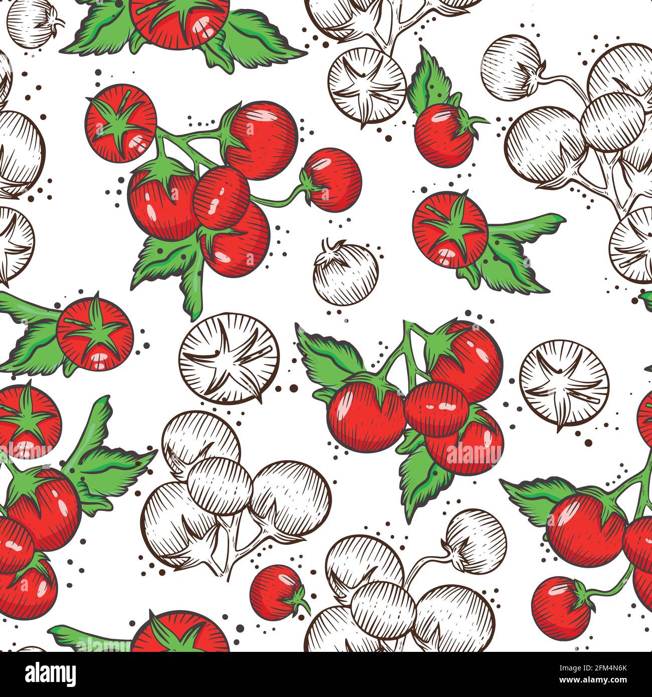 Seamless pattern with tomatoes. Vector. Hand drawing. Stock Vector
