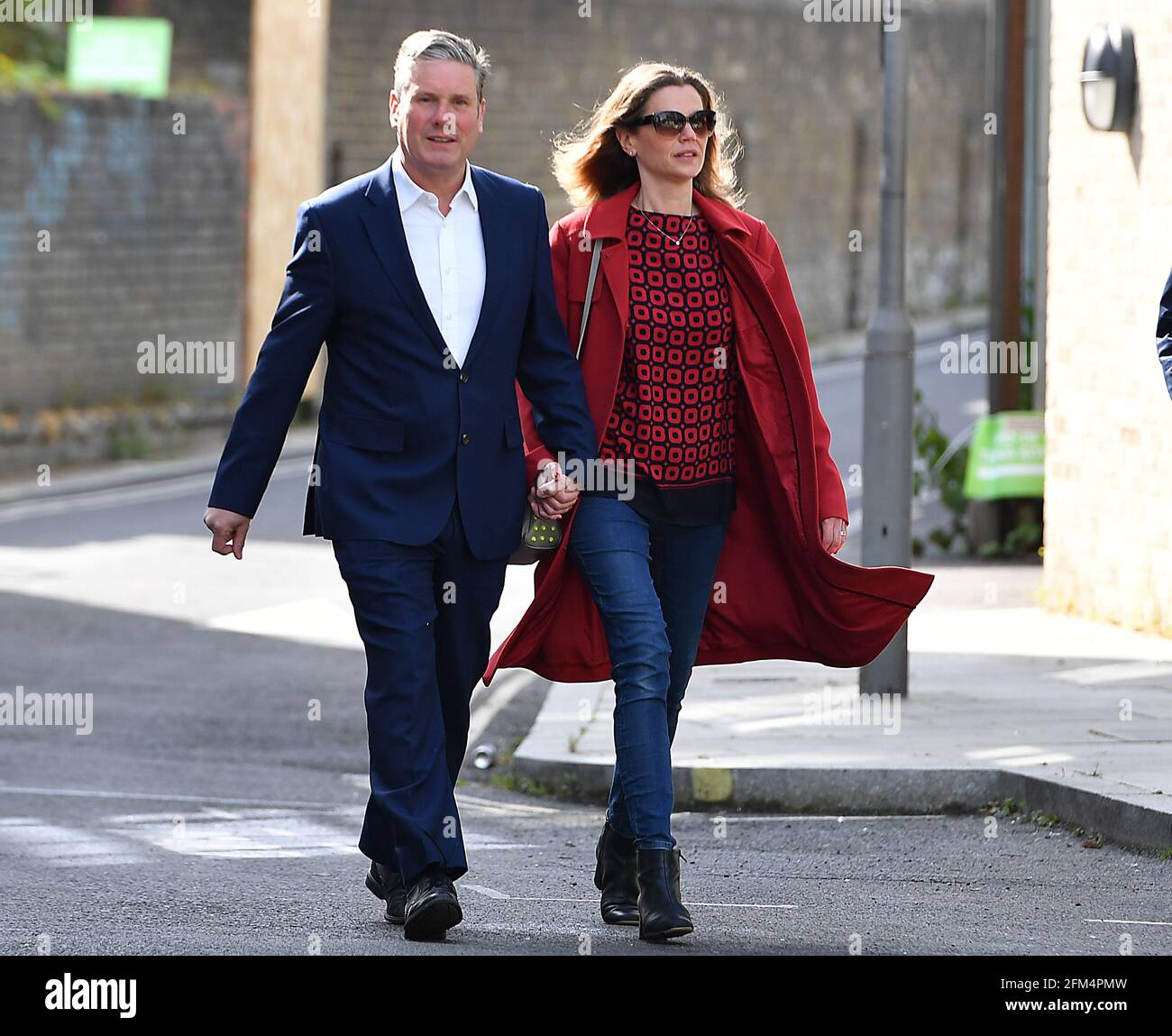 Labour leader Sir Keir Starmer and his wife Victoria arrive to cast their vote at Greenwood Centre polling station at St Albans Church, north London, in the local and London Mayoral election. Picture date: Thursday May 6, 2021. Stock Photo