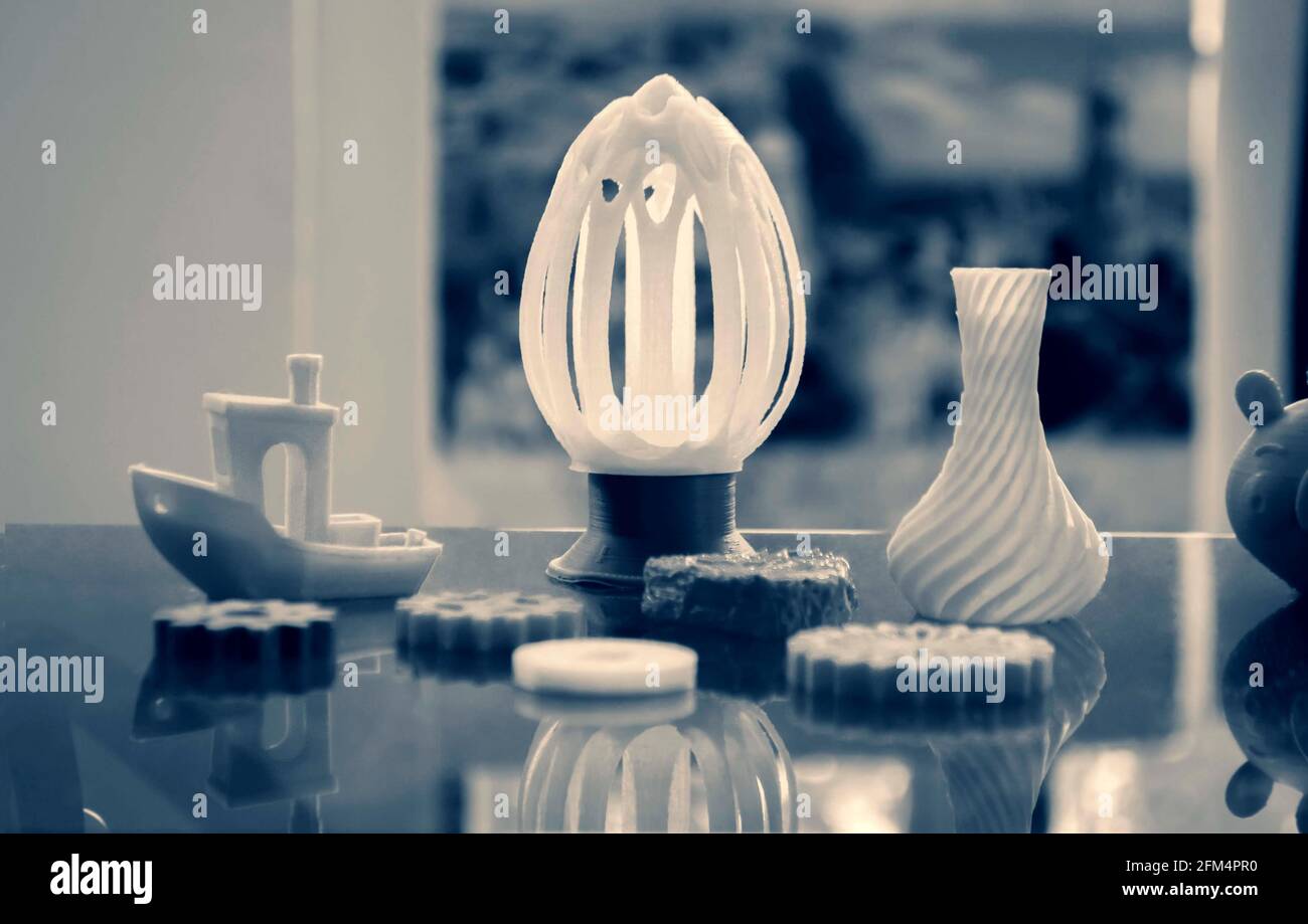 Abstract models printed by 3d printer close-up. Stock Photo