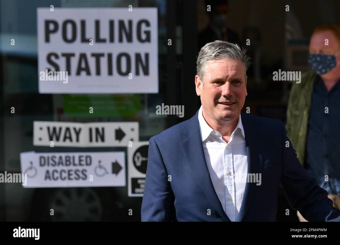 Labour leader Sir Keir Starmer leaves after casting his vote at Greenwood Centre polling station at St Albans Church, north London, in the local and London Mayoral election. Picture date: Thursday May 6, 2021. Stock Photo