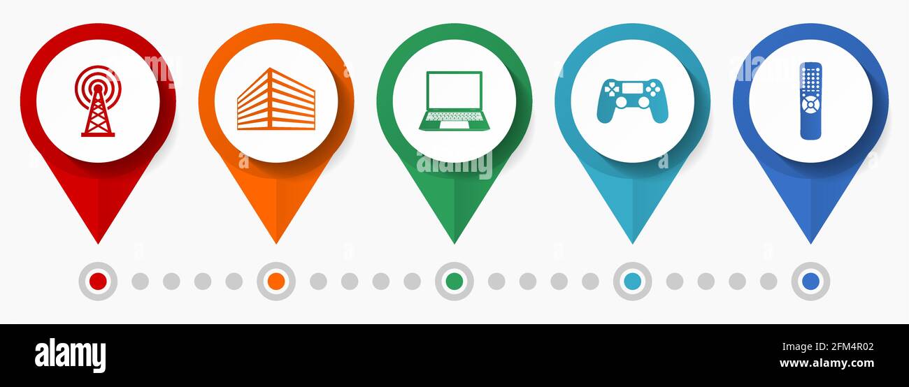 Technology, media and mobility concept vector icon set, flat design pointers, infographic template Stock Vector