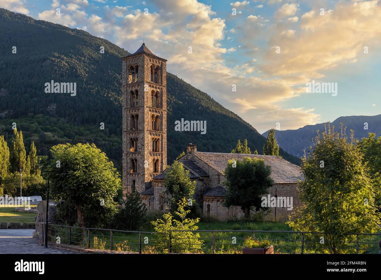 Beautiful old small church in a Spanish Pyrenees village Taull Stock Photo