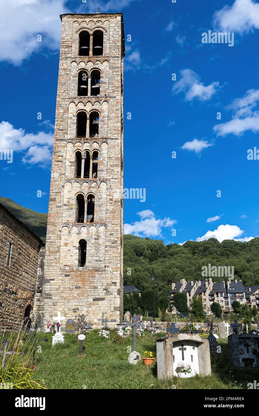 Beautiful old small church in a Spanish Pyrenees village Taull Stock Photo