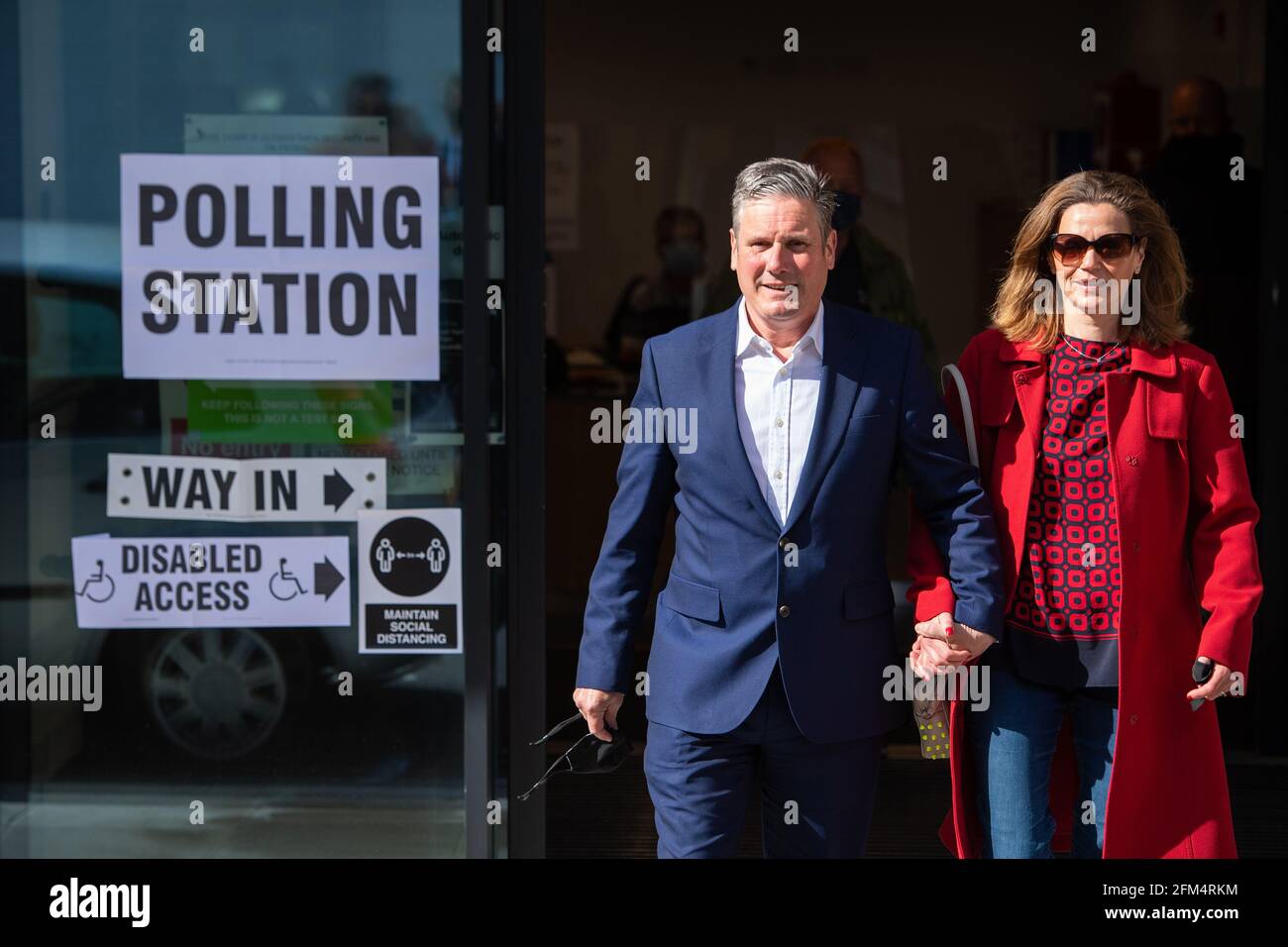Labour leader Sir Keir Starmer and his wife Victoria leave after casting their votes at Greenwood Centre polling station, north London, in the local and London Mayoral election. Picture date: Thursday May 6, 2021. Stock Photo