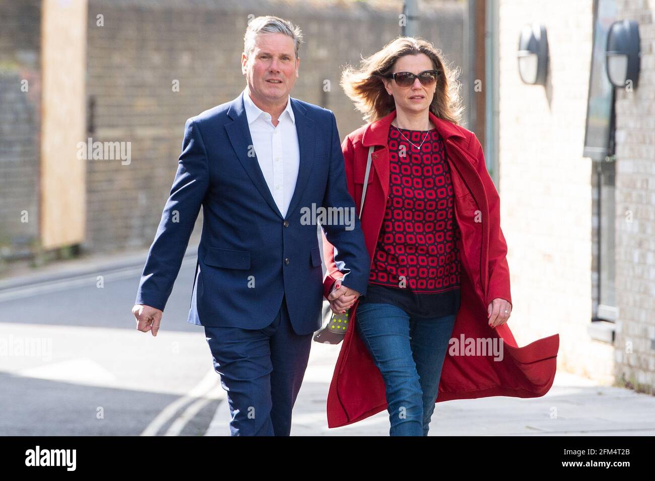 Labour leader Sir Keir Starmer arrives to cast his vote at Greenwood Centre polling station in north London, in the local and London Mayoral election. Picture date: Thursday May 6, 2021. Stock Photo