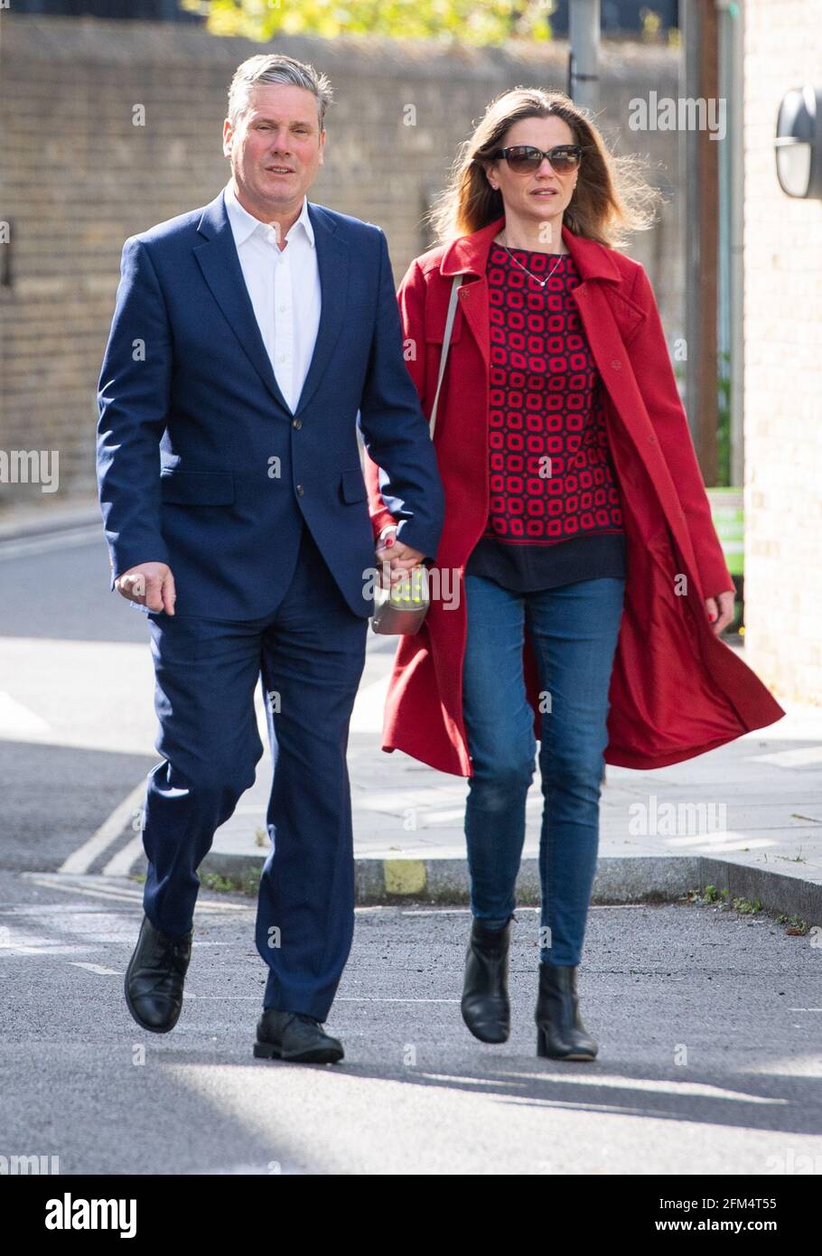 Labour leader Sir Keir Starmer and his wife Victoria arrive to vote at Greenwood Centre polling station in north London, in the local and London Mayoral election. Picture date: Thursday May 6, 2021. Stock Photo