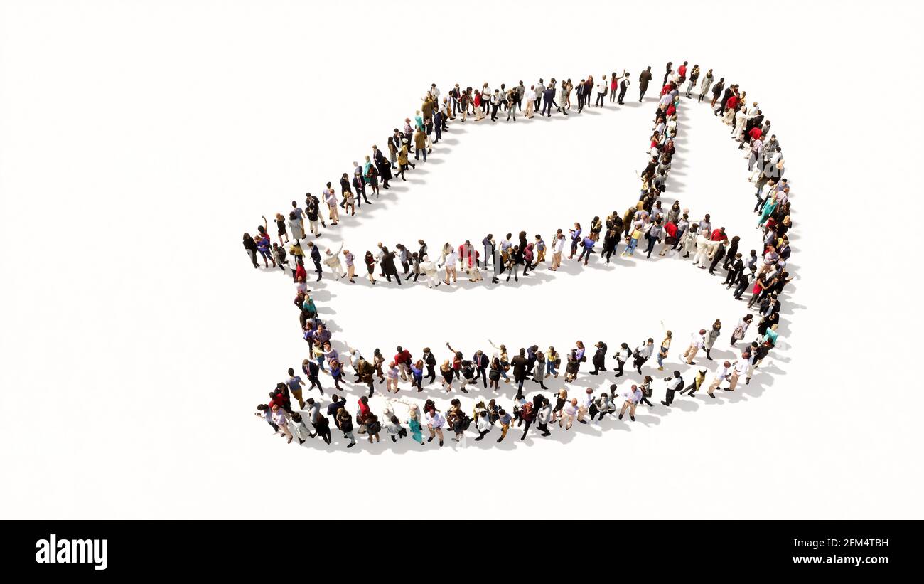 Concept or conceptual large community  of people forming the image of a closed book on white background. A 3d illustration metaphor for learning Stock Photo