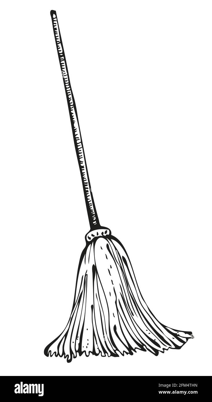 Vector mop illustration, old-fashioned mop with wooden stick, isolated