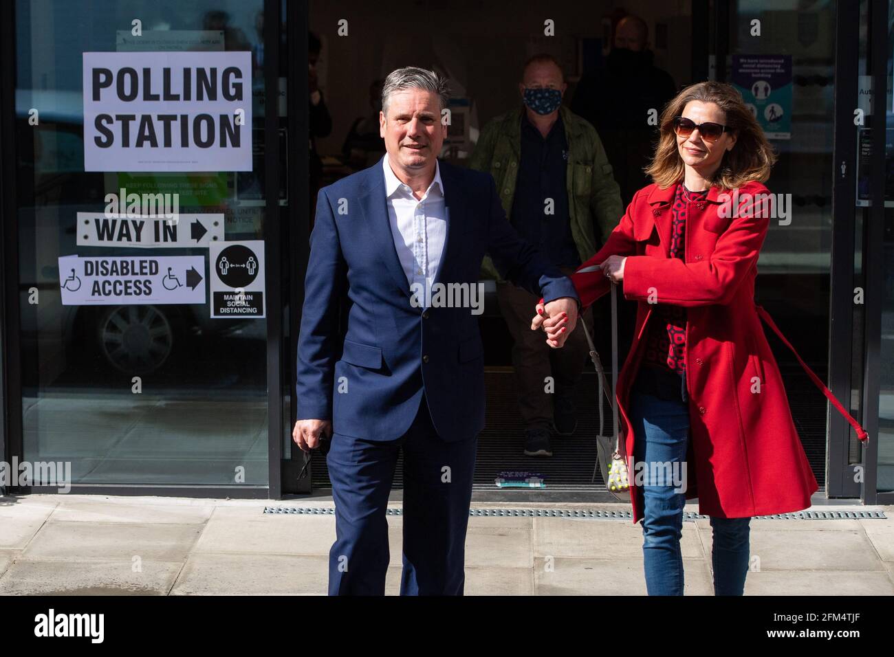 Labour leader Sir Keir Starmer and his wife Victoria leave after casting their votes at Greenwood Centre polling station, north London, in the local and London Mayoral election. Picture date: Thursday May 6, 2021. Stock Photo