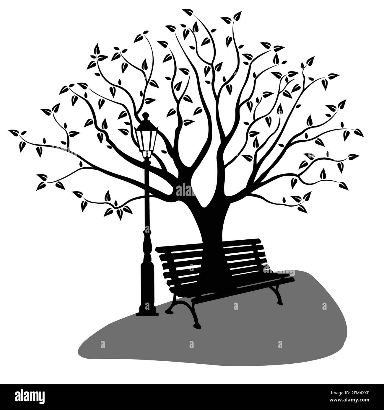 Bench park illustration Black and White Stock Photos & Images - Alamy