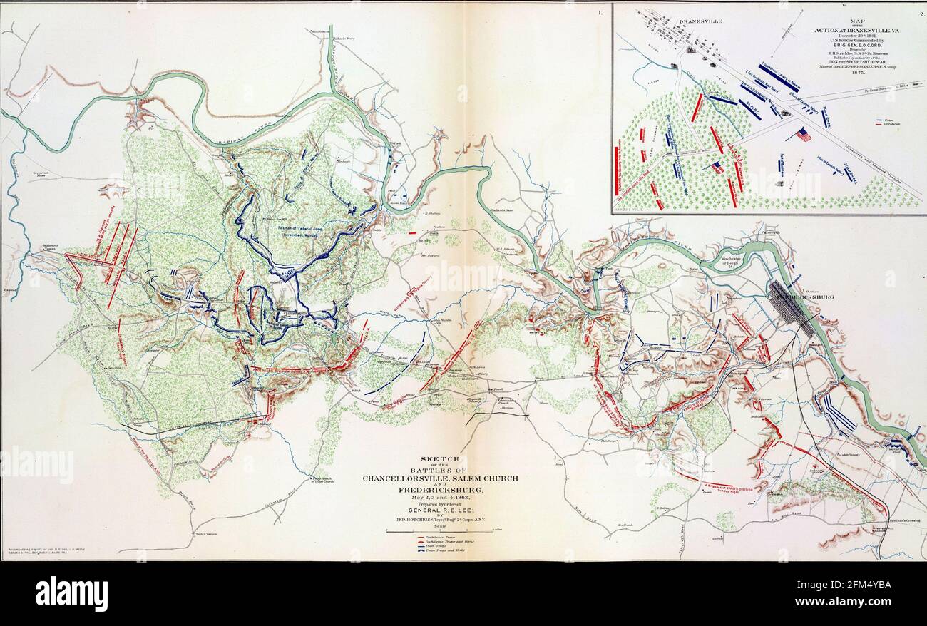Map of battles of Chickamauga and Knoxville from Atlas the Official Records of the Union in 1863 Stock Photo