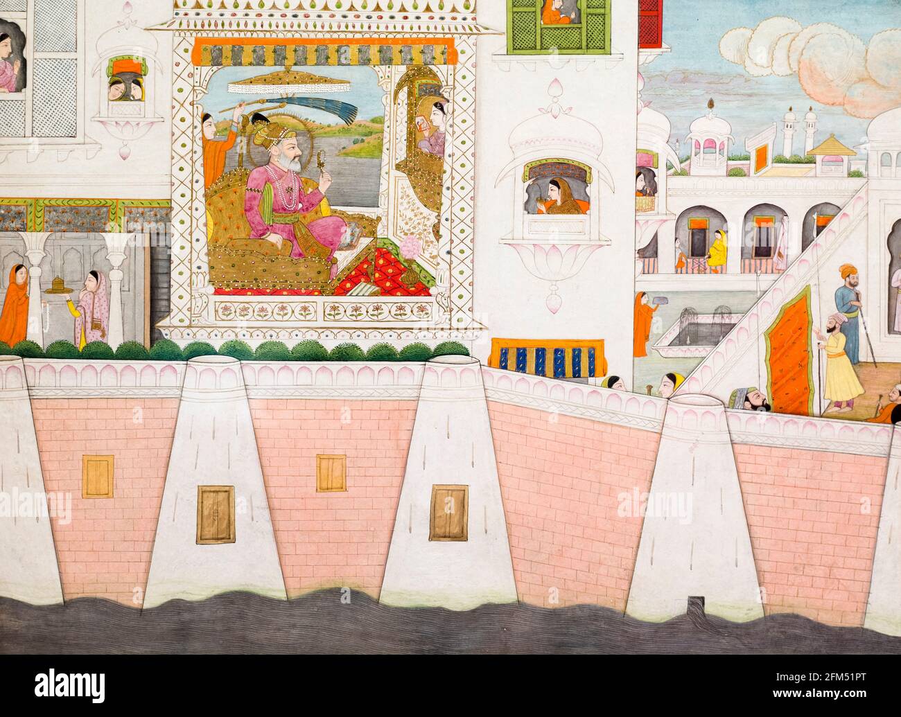 Palace scene with Shah Jahan (1592-1666), fifth Mughal Emperor, painting 1700-1725 Stock Photo