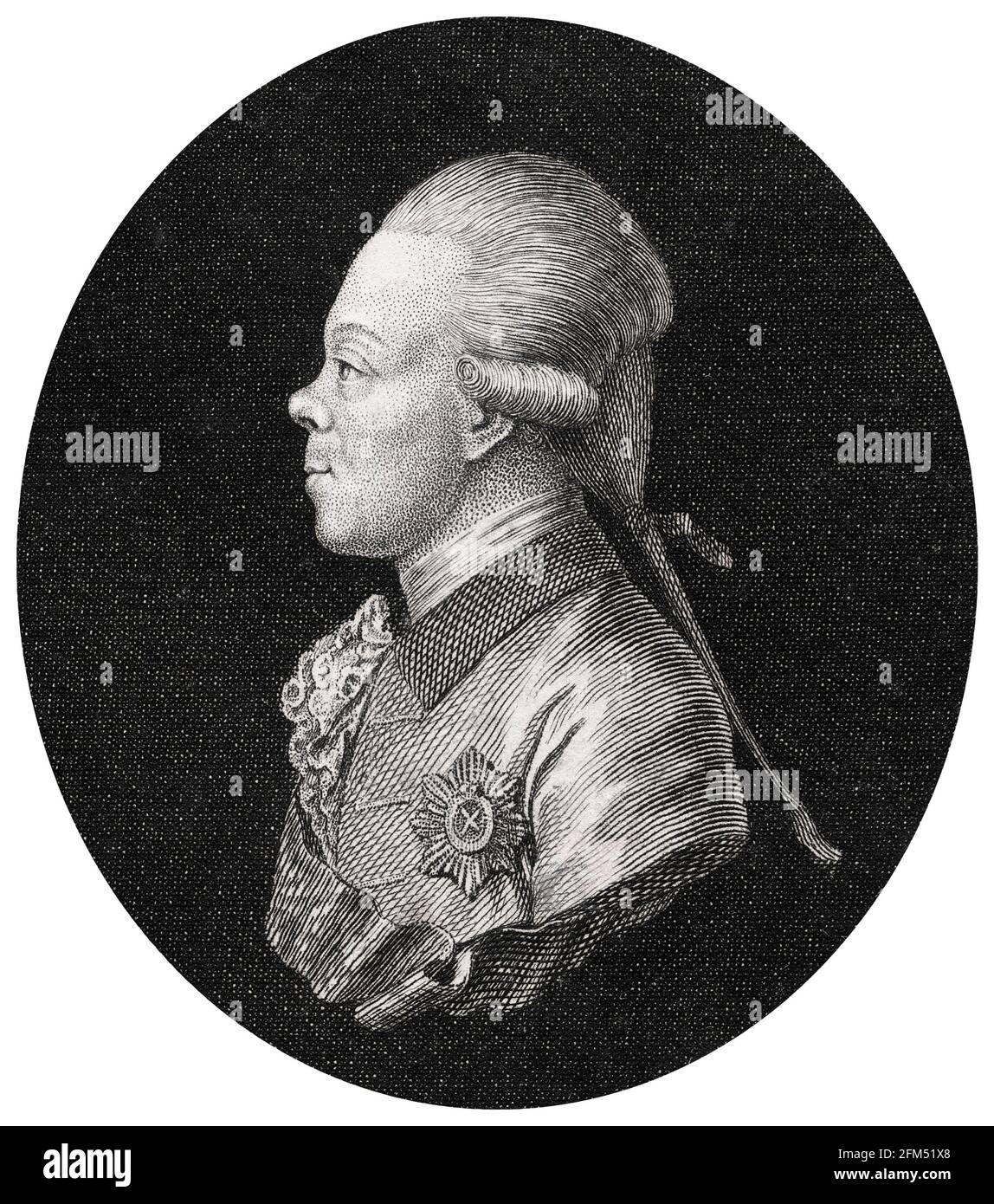 Paul I (1754-1801), Emperor of Russia (1796-1801), portrait engraving by JE Mansfield, 1775-1825 Stock Photo