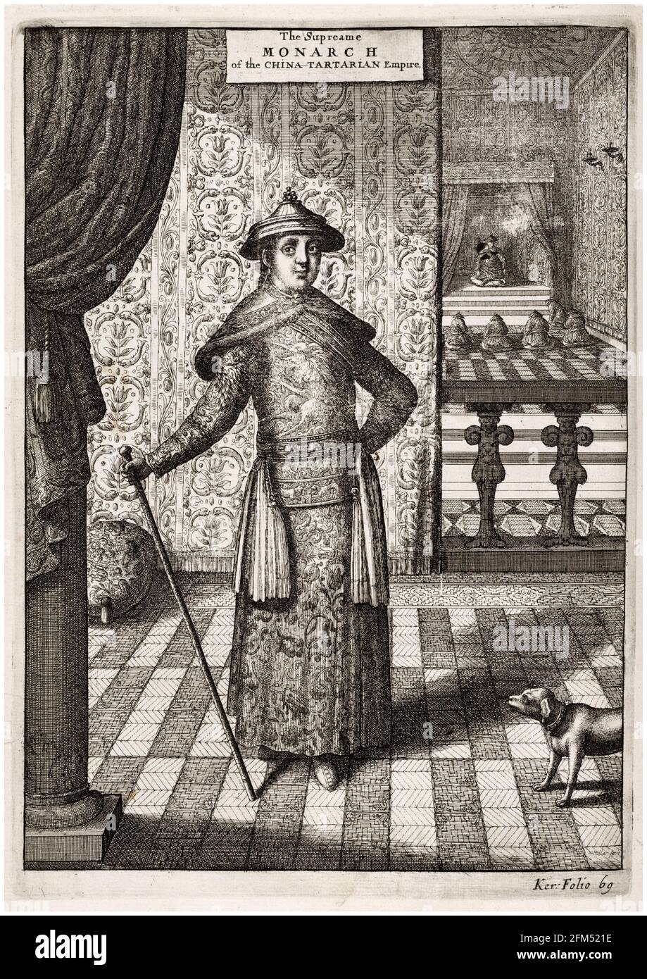 Emperor of China: from the book An Embassy from the East-India Company of the United Provinces to the Grand Tartar Cham, Emperor of China, by Johannes Nieuhof, engraving by Wenceslaus Hollar, 1669 Stock Photo