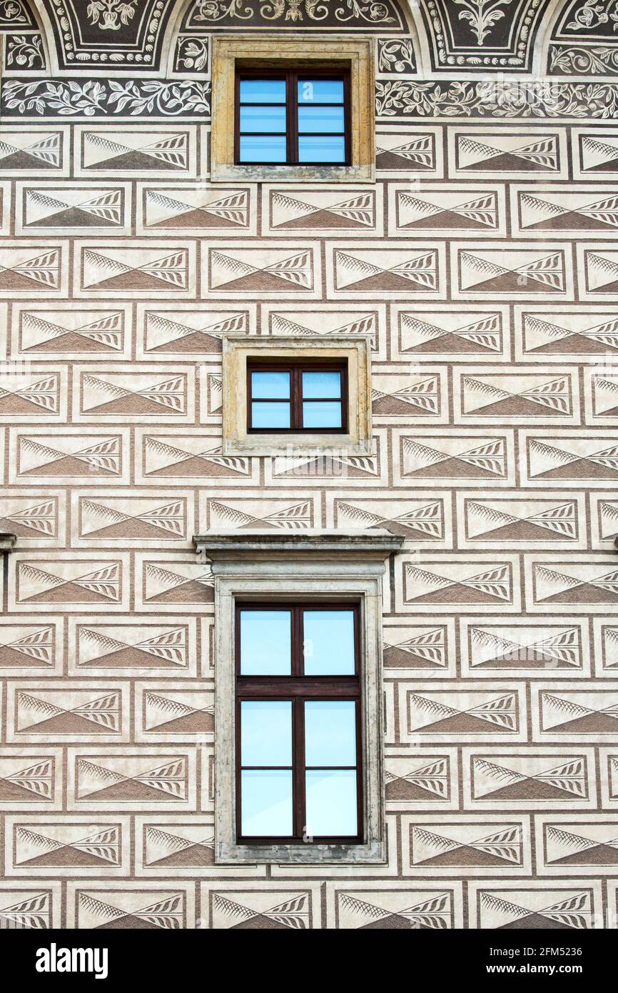 Detail of sgraffito walls in the Narodni gallery in the Schwarzenberg Palace in hradcanske namesti,Prague, Czech republic Stock Photo