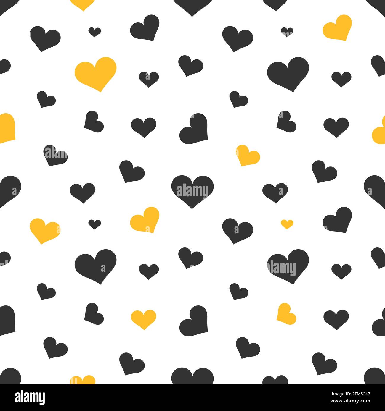 Black and yellow hearts seamless pattern. Vector illustration Stock