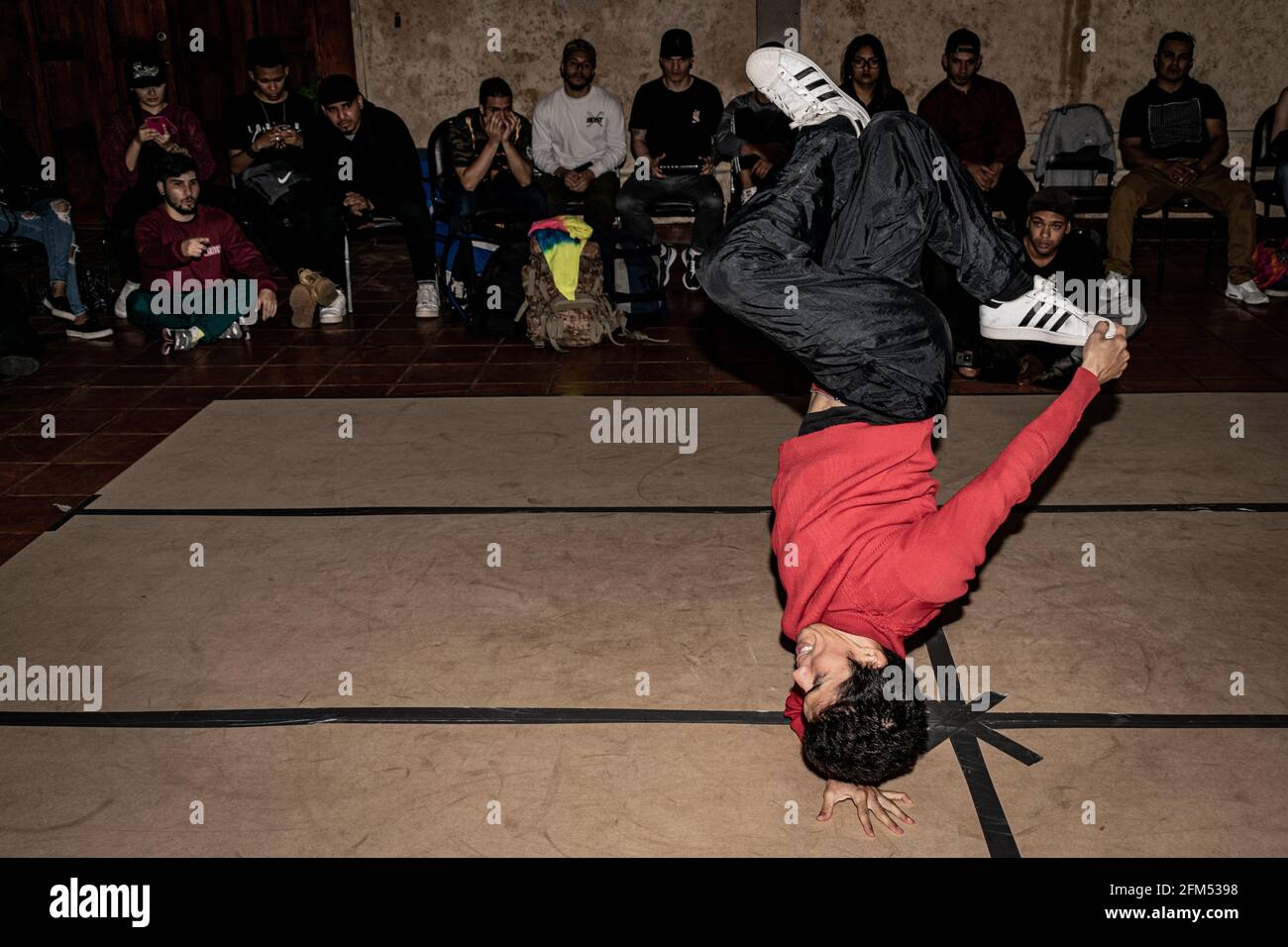 SAN JOSé, COSTA RICA - Feb 21, 2020: Costa Rica's Bboying or Breakdance artist competing in an event in San Jose Stock Photo