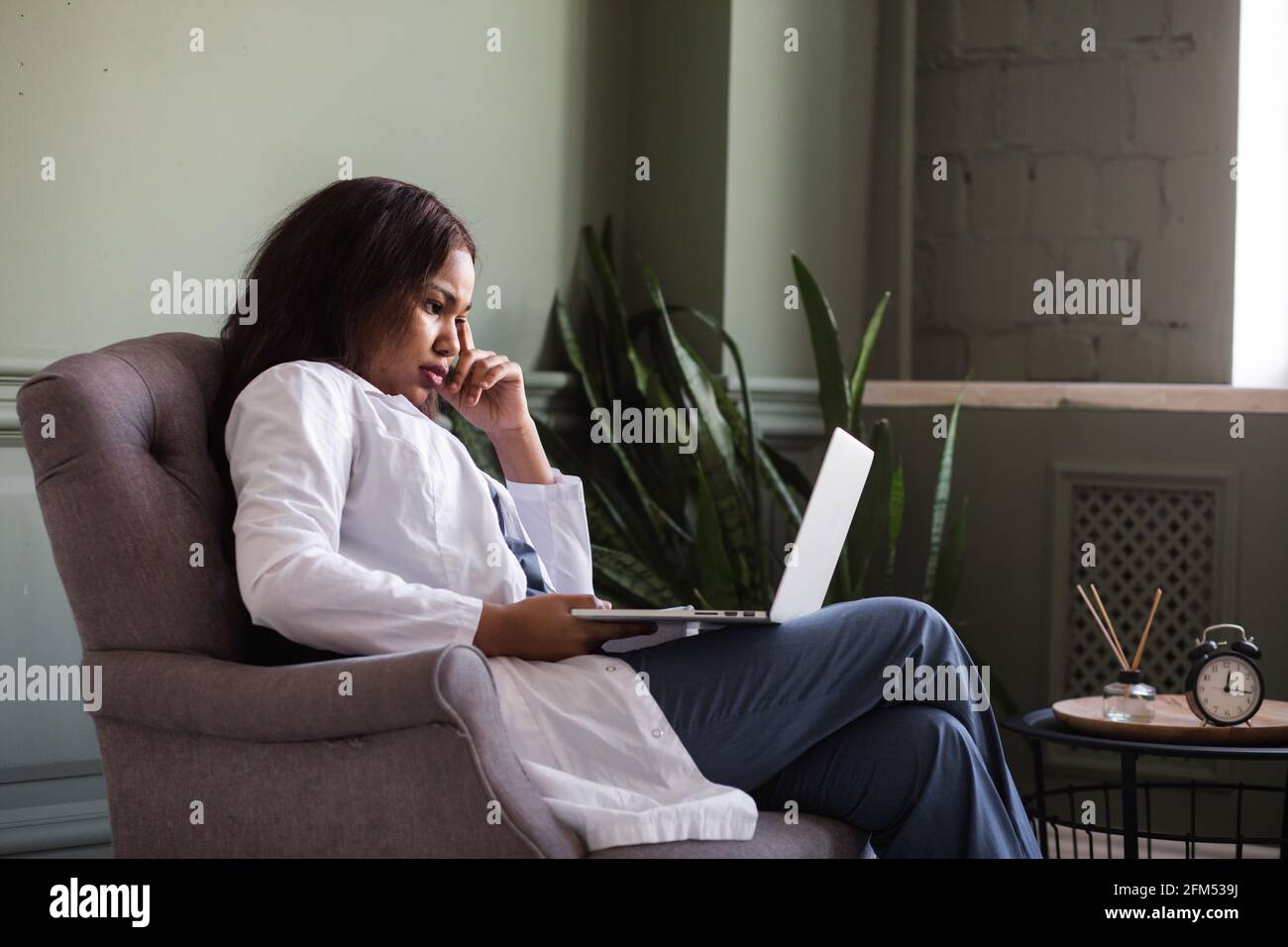 African American nurse video conference with patient. Video communication training, remote work Stock Photo