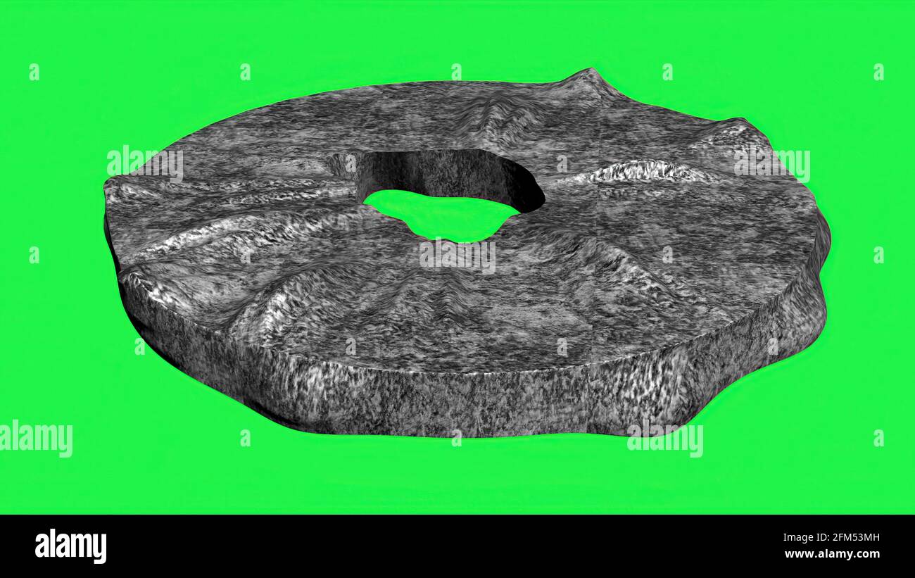 3D illustration of stone wheel isolated on green screen Stock Photo