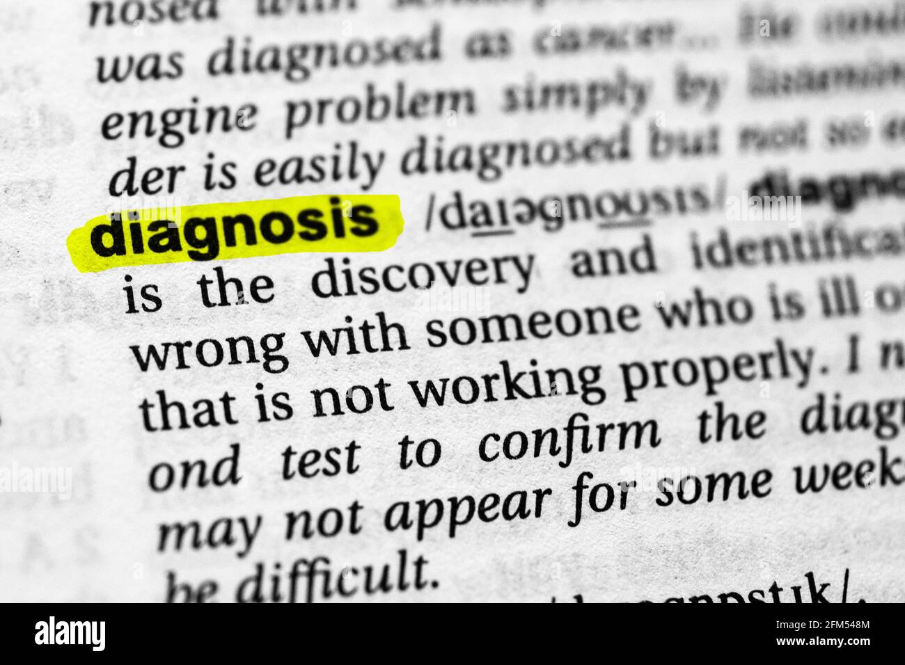 Highlighted word diagnosis concept and meaning Stock Photo Alamy