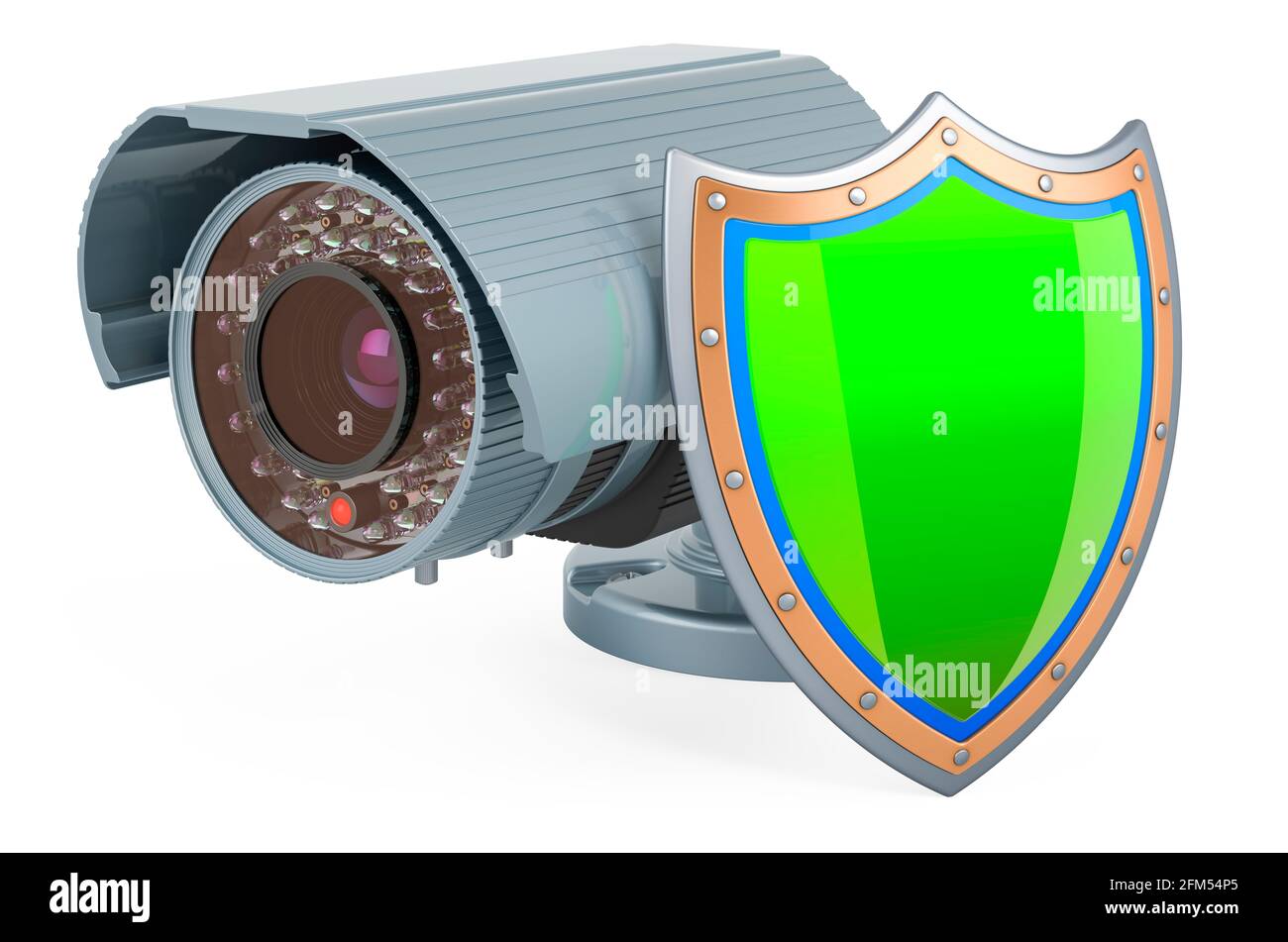 Security surveillance camera with shield, 3D rendering isolated on