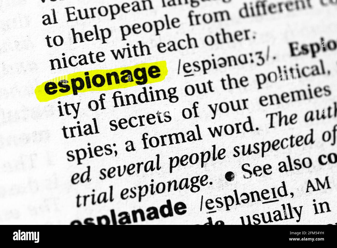 Highlighted word espionage concept and meaning Stock Photo Alamy