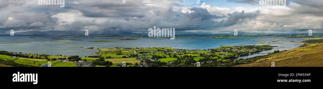 Looking out over Clew Bay with its famous drumlins from the side of Croagh Patrick, County Mayo, Ireland Stock Photo