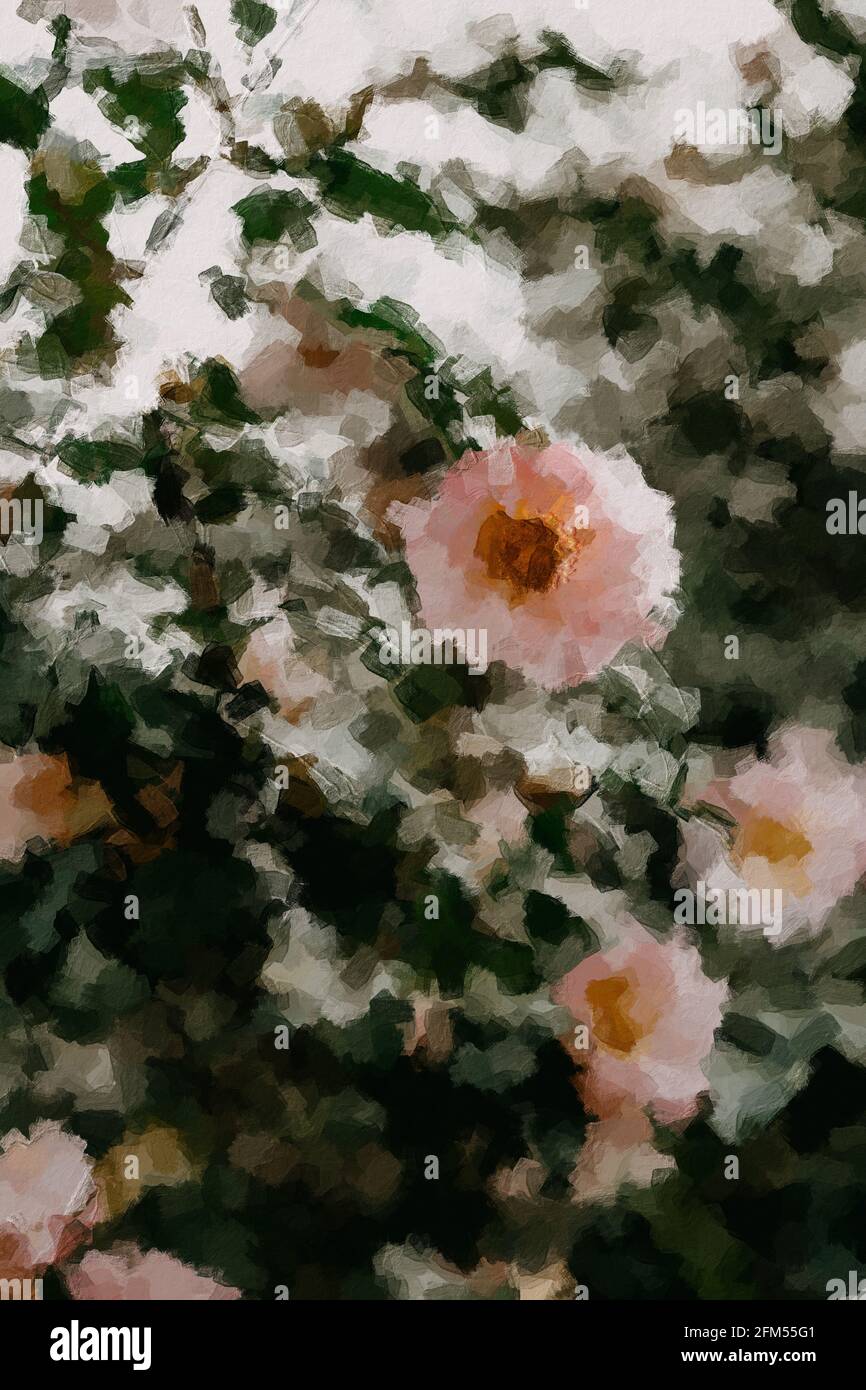 digital oil painting of flowers/spring, abstract brush strokes