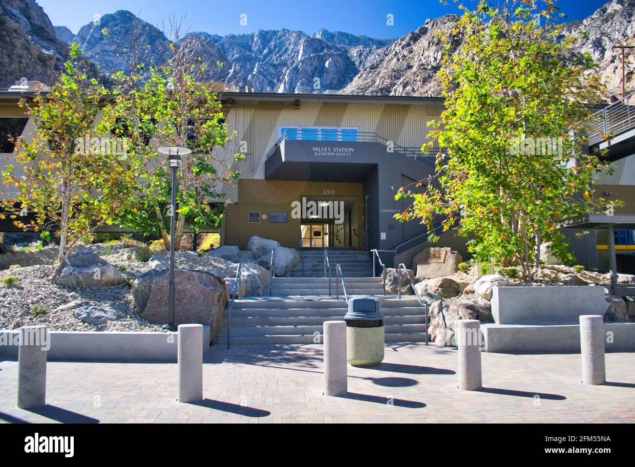 Palm Springs Valley Station tram aerial tram station entrance and exit. Stock Photo