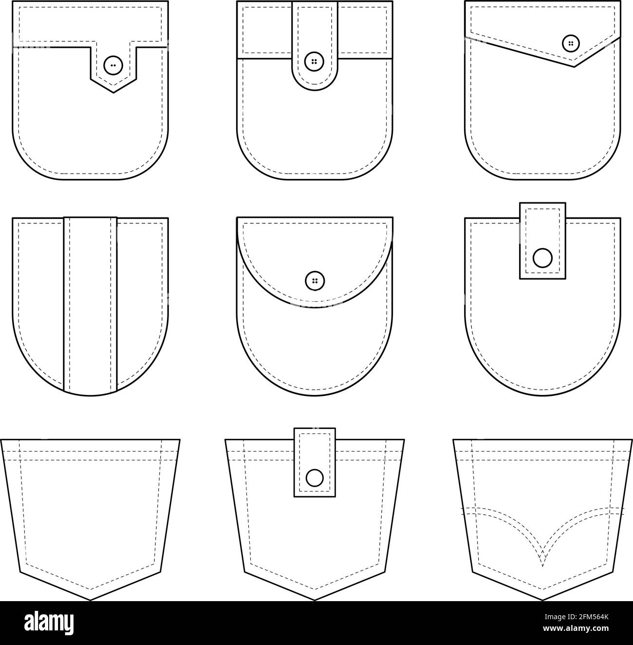 Patch pocket. Set of uniform patch pockets shapes for clothes, dress ...
