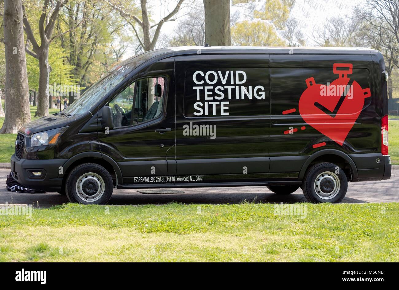 A Rapid NYC covid testing truck parked in Flushing Meadows Corona Park in Queens, New York. Stock Photo