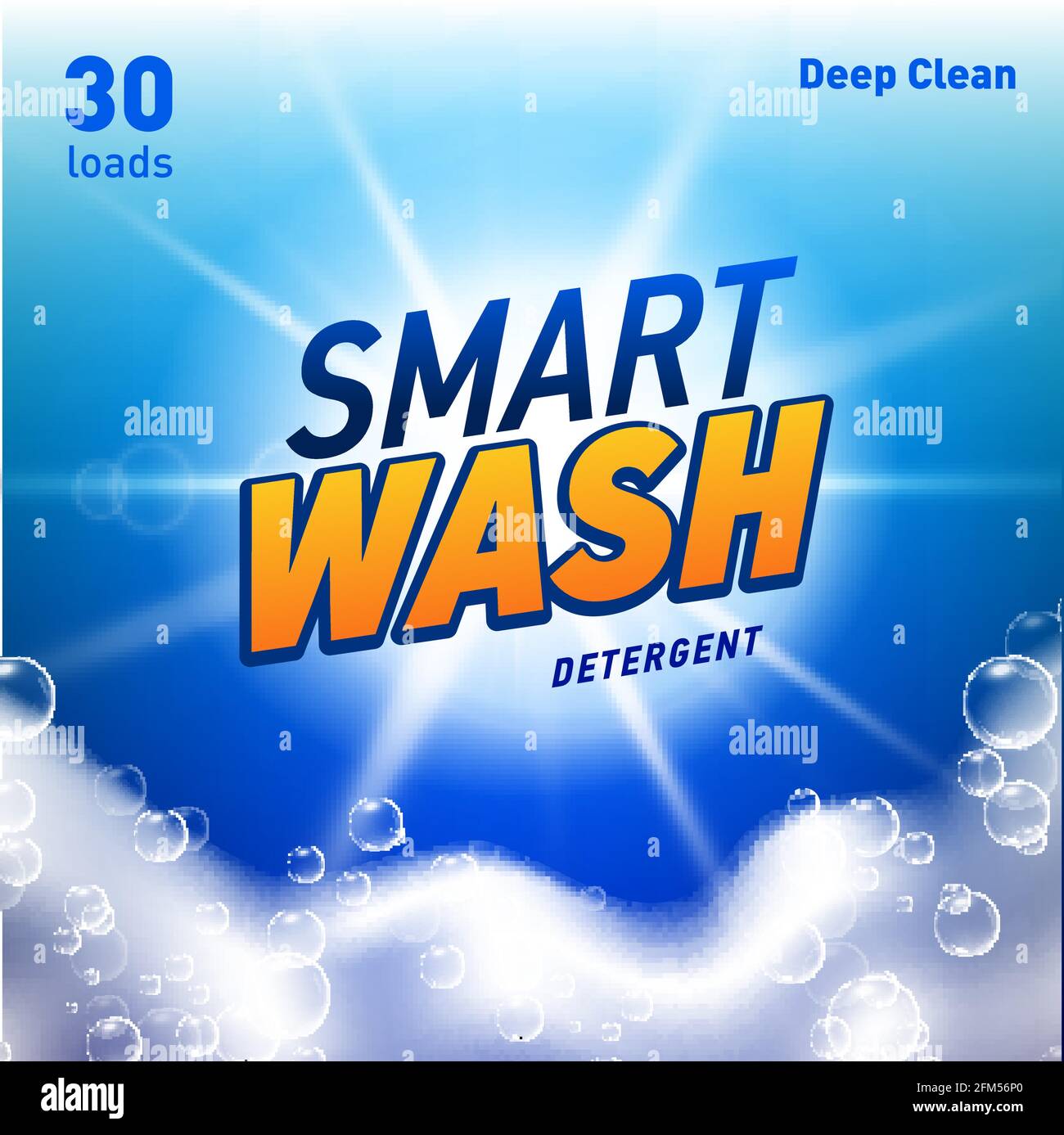 Detergent package design template with lens flare and realistic soap foam Stock Vector Image