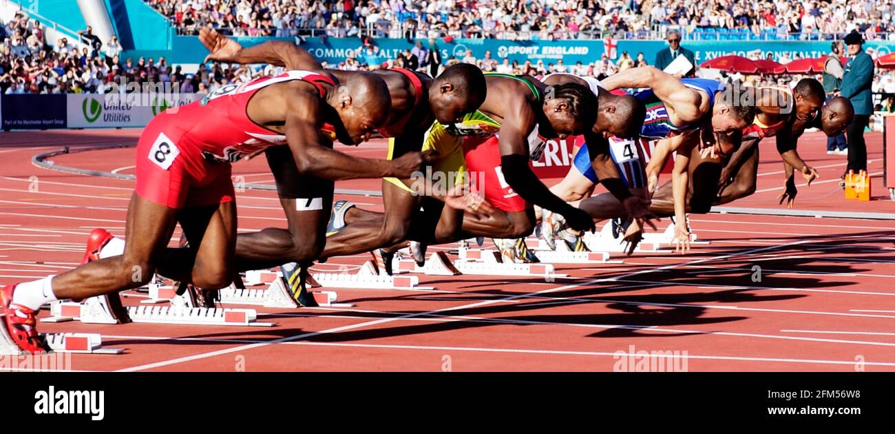 COMMONWEALTH GAMES IN MANCHESTER 26/7/2002  100m ROUND 2 HEAT 1 DWAIN CHAMBERS 4TH FROM RIGHT   PICTURE DAVID ASHDOWN. COMMONWEALTH GAMES MANCHESTER Stock Photo