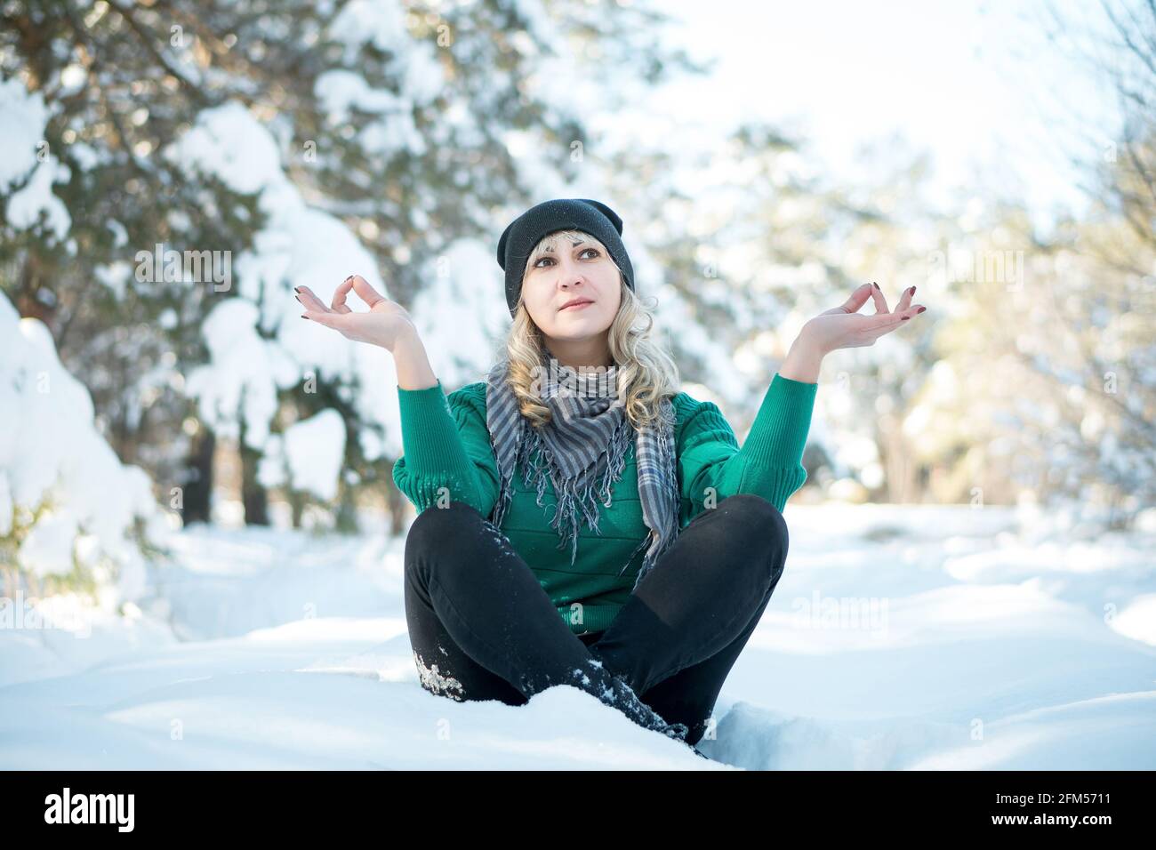 Peace woman forest winter hi-res stock photography and images - Alamy